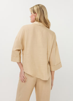 Bluse - Turn-up Leinen - Sand - HS26.28234