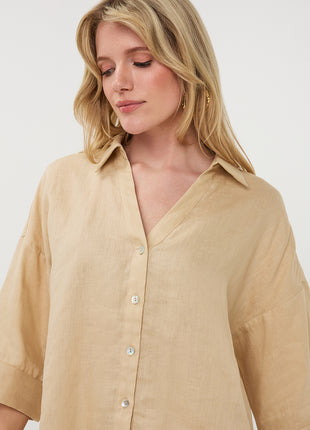 Bluse - Turn-up Leinen - Sand - HS26.28234