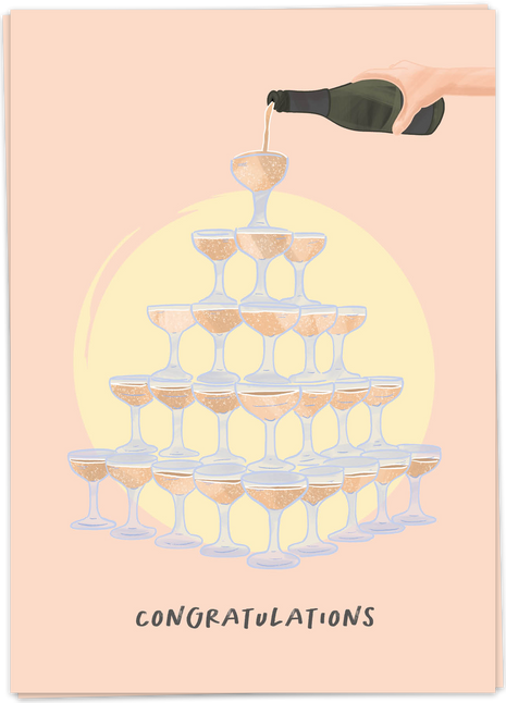 Kaart Blanche wenskaart Champagne tower Congratulations