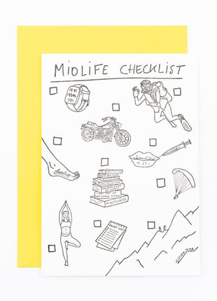 Studio Flash letterpress wenskaart Midlife checklist