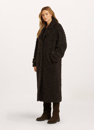 Beaumont Sasha lange jas dark chocolate - zijkant