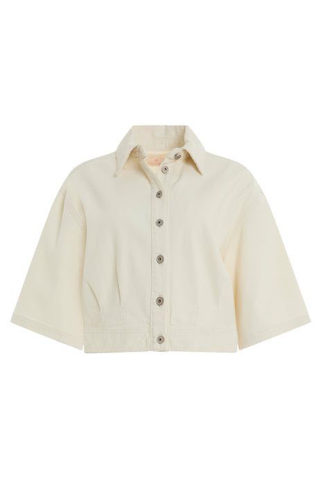 Blouson en jean Mauve - Court - Crème naturel