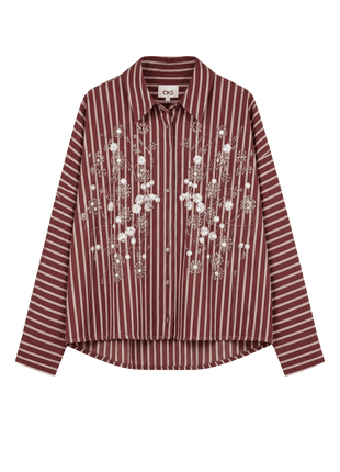 CKS hemdblouse Shelma in donkerbruin met roze strepen