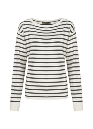 Tierney knitting top van G-maxx in sand/black met streepprint en boothals