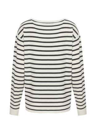 Tierney knitting top van G-maxx in sand/black, gebreide streeptop met lange mouwen
