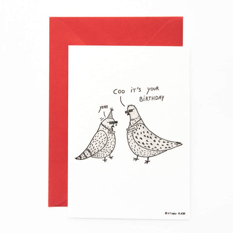 Studio Flash letterpress wenskaart Cool birthday pigeons