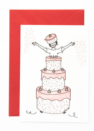 Studio Flash letterpress wenskaart Jumping out of a cake