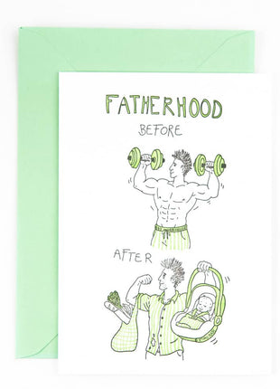 Studio Flash letterpress wenskaart Fatherhood before and after