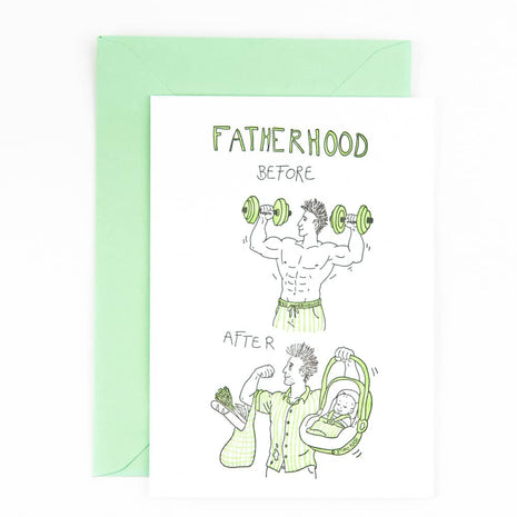 Studio Flash letterpress wenskaart Fatherhood before and after