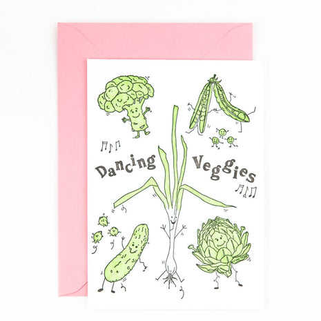Studio Flash letterpress wenskaart Dancing veggies