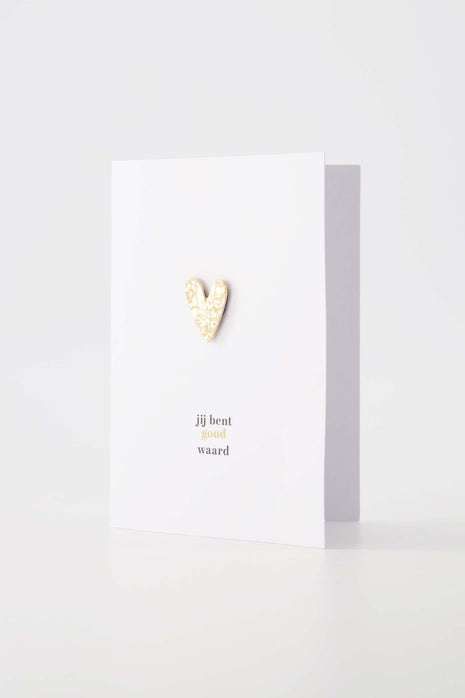 Carte de vœux magnétique en forme de cœur, tu vaux de l'or, blanc/or - blanc/or