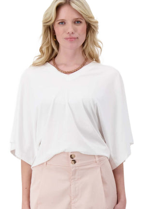 V hals T-shirt wijde mouw met Zusss embroidery - 0304-0065 - Off white by Zusss