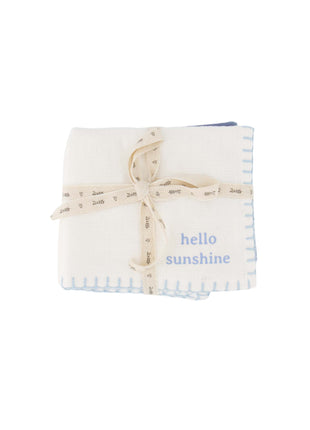 Set van 2 vaatdoekjes hello sunshine happy place - zand/grijsblauw - Lou Lou