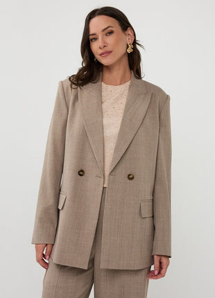 Blazer double breasted melange F25.10538 (Taupe) Kleding Truien en cardigans