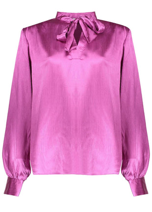 Blouse satin with bow 53546 14 (purple) Kleding Blouses