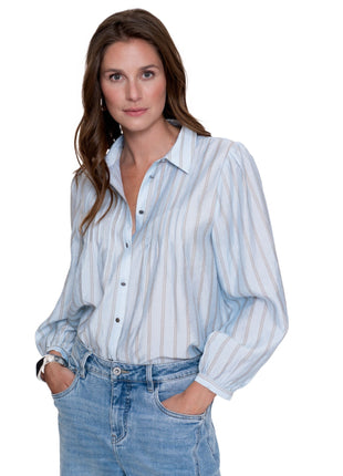 Blouse stripes 53535 14 (l.blue) Kleding Blouses