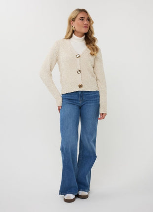 Cardigan fancy button F25.02538 (Off White) Kleding Truien en cardigans