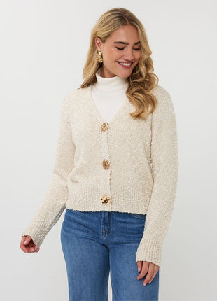 Cardigan fancy button F25.02538 (Off White) Kleding Truien en cardigans