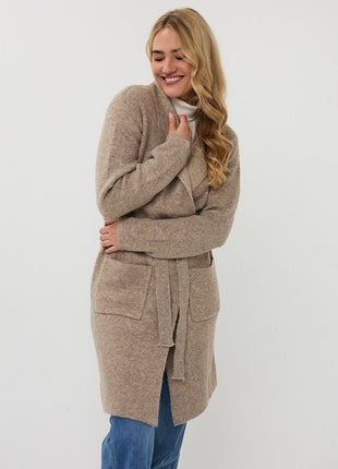 Cardigan long pockets F25.18505 (Taupe Melange) Kleding Truien en cardigans