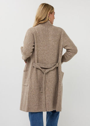 Cardigan long pockets F25.18505 (Taupe Melange) Kleding Truien en cardigans
