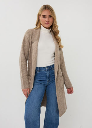 Cardigan long pockets F25.18505 (Taupe Melange) Kleding Truien en cardigans