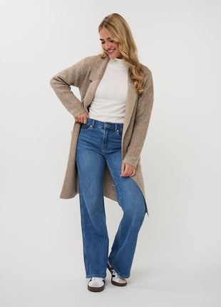 Cardigan long pockets F25.18505 (Taupe Melange) Kleding Truien en cardigans