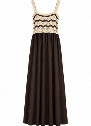 Langes Kleid mit Stickerei – Braun
