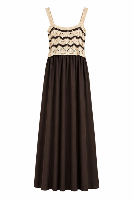 Lange jurk met broderie – Bruin