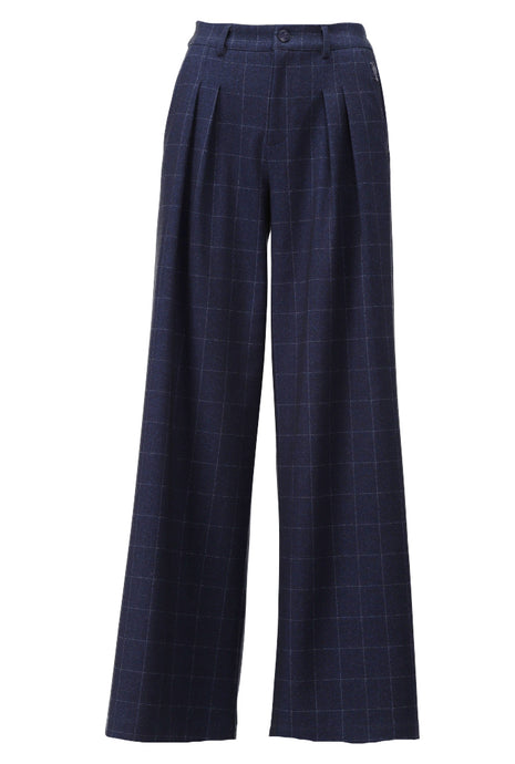 Broek - Krijtstreep met plooien - D407L - Dark Blue