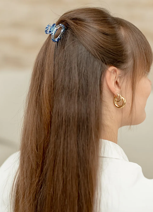 Coco - Mini ronde Clip Blauw/ - wit gevlekt - Modeaccessoires - Haarspelden