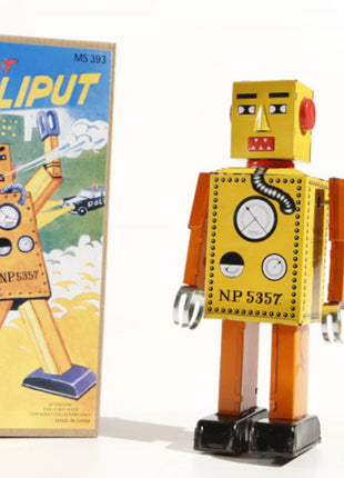 Robot Lilliput groot, geel, 22 cm, met start-stopfunctie, Gemaakt in China
