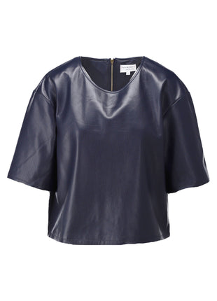 Top in lederlook met rits - D759L - Dark Blue