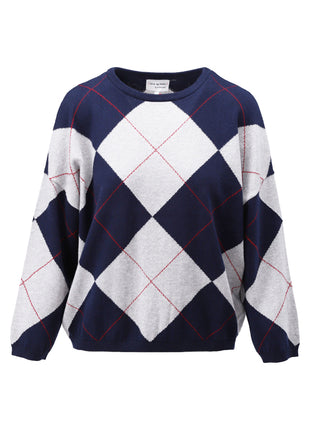 Pullover ronde hals met ruitmotief - D833L - Navy