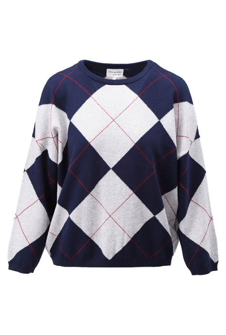 Pullover ronde hals met ruitmotief - D833L - Navy