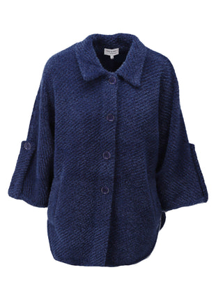 Gebreide cape met knopen - D842L - Navy