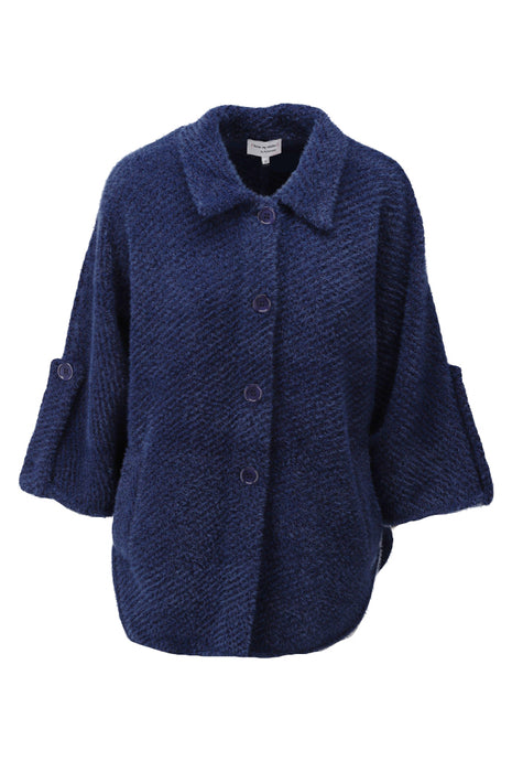 Gebreide cape met knopen - D842L - Navy
