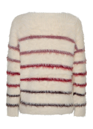 Red Button Fuzzy Sweater & Stripe SRB5118 Creme/Burgundy detail