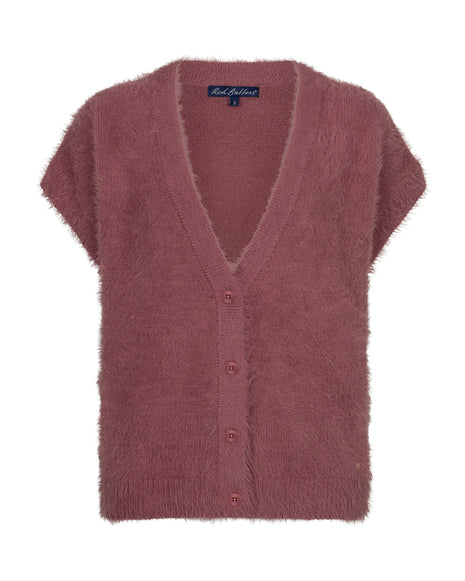 Red Button Sleeveless Fuzzy SRB5116 Mauve vest