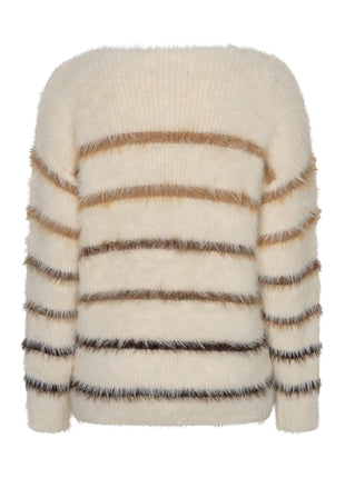 Red Button Fuzzy Sweater & Stripe SRB5118 Creme/Brown detail