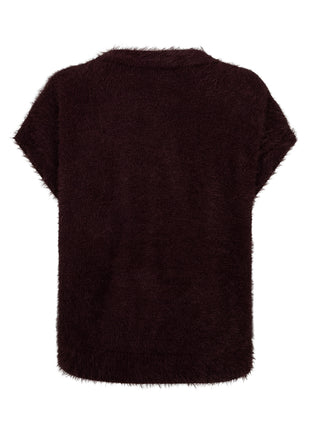 Red Button Sleeveless Fuzzy SRB5116 Burgundy vest detail