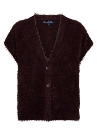 Red Button Sleeveless Fuzzy SRB5116 Burgundy vest