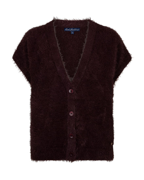 Red Button Sleeveless Fuzzy SRB5116 Burgundy vest