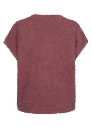 Red Button Sleeveless Fuzzy SRB5116 Mauve vest detail