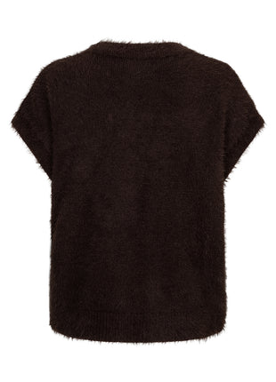 Red Button Sleeveless Fuzzy SRB5116 Espresso vest detail
