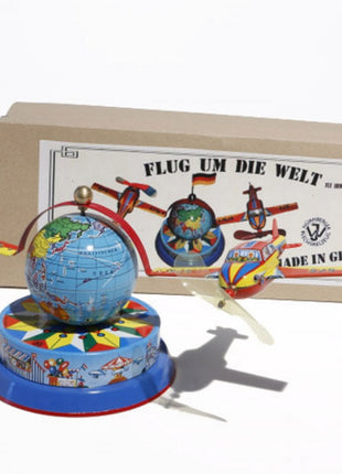 Carrousel met vliegtuigen rond de wereldbol, 34 × 16 cm, Gemaakt in Duitsland