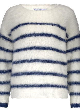 Fuzzy Sweater & Stripe – Ecru/Indigo - SRB4616 - Kleding - Truien en cardigans