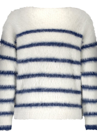 Fuzzy Sweater & Stripe – Ecru/Indigo - SRB4616 - Kleding - Truien en cardigans