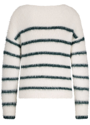 Fuzzy Sweater & Stripe – Ecru/Pine - SRB4616 - Kleding - Truien en cardigans