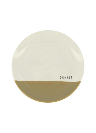 Gebaksbordje - geniet - wit/oker (0701-057) - Lifestyle - Koken & Tafelen - Servies