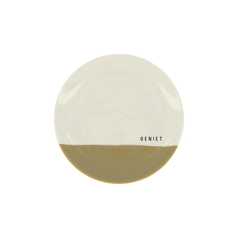 Gebaksbordje - geniet - wit/oker (0701-057) - Lifestyle - Koken & Tafelen - Servies
